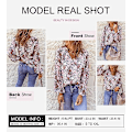 Miniatyrbild 3 av 4: Dam Casual Boho Blommig Tryck V-hals Långärmad Lös Blusar
