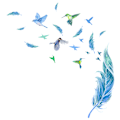 Miniatyrbild 4 av 5: Blå Fjäder Väggdekaler Kolibri Väggdekaler för Vardagsrum Sovrum