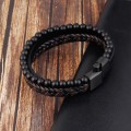 Miniatyrbild 2 av 5: Natursten Vulkansten Läderarmband Rostfritt Stål Flätad Läder Multilager Armband Herr Titanstål Smycken
