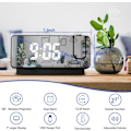 Miniatyrbild 2 av 5: Digital projektionsväckarklocka för sovrum LED-väckarklocka för sovrum med USB-laddningsport, 12/24H, DST, snooze, spegel LED högljudd väckarklocka (svart)