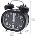 Miniatyrbild 3 av 5: Retro Tyst Kvartsväckarklocka, Morgonväckarklocka Analog Resebordsur Metall Dubbel Klocka Batteridriven Barnväckarklocka, Svart