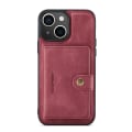 Miniatyrbillede 3 af 11: iPhone 15- Läderplånboksfodral med magnetiskt hållare Red
