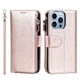 Miniatyrbild 10 av 11: Elegant plånboksfodral i mikrofiberläder med dragkedja - iPhone 15 Pro Rosa guld