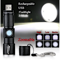 Miniatyrbillede 2 af 7: USB UPPLADDNINGSBAR MINI CREE Q5  ficklampa  2000 Lumens Svart Svart