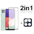 Pikkukuva 2 / 11: Galaxy A22 4G Sk�rmskydd + Kameralinsskydd 2.5D HD 0,3mm Transparent/Genomskinlig
