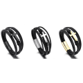 Miniatyrbillede 5 af 8: Stilrent Hög Kvalitets PU-Läder Kors Armband Guld 19CM