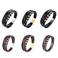 Miniatyrbild 7 av 10: Stilsäkert Högkvalitet Slittåligt Väven Läder Armband Svart 19CM