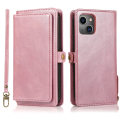 Pikkukuva 1 / 11: iPhone 15 Plus - Lyxig Plånboksfodral i Läder med Korthållare Roséguld