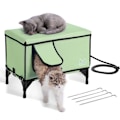 Miniatyrbild 1 av 6: Upphöjt uppvärmt katthus-VEVOR-Utehuskattkennel med uppvärmd kudde, timer-att hålla sig varm-Grön-L