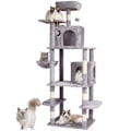 Miniatyrbild 1 av 6: Inomhuskattträd - VEVOR - med sisalskrapstolpe, hängmatta, toppabborre - Large Cat Activity Center - Ljusgrå
