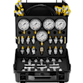 Miniatyrbild 1 av 4: Hydrauliskt trycktestsats-VEVOR-10-100-250-400-600 bar, 5 tryckmätare, 13 kopplingar, 14 T-anslutningar, 5 slangar