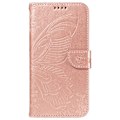 Pikkukuva 3 / 9: Samsung Galaxy S24 FE Kotelo Jalustallinen Lompakkokotelo Perhoskuvio Pink gold