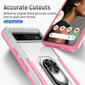 Pikkukuva 3 / 8: Google Pixel 6A iskunkestävä TPU+PC Kickstand -puhelinkotelo autoteline metallilevy - valkoinen/vaaleanpunainen White