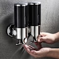 Miniatyrbillede 2 af 3: Dobbelthoved sæbedispenser 1000ml rustfrit stål manuel push shampoo brusepumpe Black