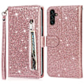 Miniatyrbild 1 av 5: För Samsung Galaxy A56 5G Ställbart Glitterfodral med Dragkedjeficka - Rose Gold Rosa guld