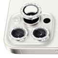 Pikkukuva 2 / 3: NORTHJO Kameran Linssinsuoja Glitterillä iPhone 16 Pro / 16 Pro Max, Karkaistu Lasi ja Metalli Silver