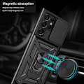 Miniatyrbillede 3 af 8: Samsung Galaxy S23 Ultra Stødsikker TPU+PC Kickstand Telefontaske Bilmontering Metalplade - Sort Black