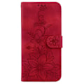 Pikkukuva 3 / 7: Xiaomi Redmi 14C 4G Suojakuori Lily Flower Imprint Nahkainen Puhelinsuojus Jalustalla Red