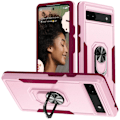 Miniatyrbillede 1 af 8: Google Pixel 6A Stødsikker TPU+PC Kickstand Telefontaske Bilmonteret Metalplade - Lyserød Pink