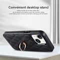 Miniatyrbillede 7 af 9: iPhone 14 Etui Rhombus Grid Pattern Bagcoverring Kickstand - Sort Black