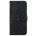 Pikkukuva 3 / 7: Xiaomi Redmi 14C 4G Suojakuori Lily Flower Imprint Nahkainen Puhelinsuojus Jalustalla Black