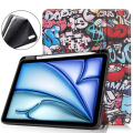Miniatyrbilde 1 av 8: Etui for iPad Air 11 (2024) med Tri-fold Stativ, Tablettdeksel med Penneholder - Graffiti Multicolor