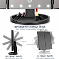 Miniatyrbillede 3 af 7: 3-sidet sammenfoldelig makeup spejl, der kan dæmpes lys 22LED bordspejl - sort Black