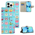 Miniatyrbillede 4 af 6: Til iPhone 15 Pro Max tegnebogstativetui Telefoncover - ugler Blue