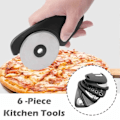 Miniatyrbilde 4 av 11: 6-i-1 Pizzakutter, Boksåpner, Hvitløksmåler, Skreller osv. Black