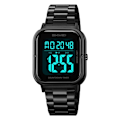 Miniatyrbillede 1 af 8: SKMEI Vandtæt Digitalt Armbåndsur Ur Belysning Stopur - Sort + Sort + Stål Black