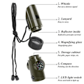 Miniatyrbild 8 av 9: 7 i 1 Visselpipa Hög Decibel Survival Whistle Ficklampa Kompass Termometer mm Grön one size
