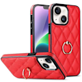 Miniatyrbillede 1 af 9: iPhone 14 Etui Rhombus Grid Pattern Bagcoverring Kickstand - Rød Red