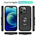 Miniatyrbillede 6 af 11: iPhone 14 Pro Stødsikker TPU + PC Kickstand Telefontaske Bilmontering Metalplade - Sort Black