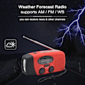 Miniatyrbild 3 av 9: Handvev Solar FM / AM Radio Ficklampa NOAA Power Bank-funktion Röd