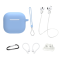 Miniatyrbillede 1 af 8: Til AirPods 4 6 i 1 Tilbehør Taske Stropholder Ørekroge Halsrem Nøglering - Lyseblå Blue