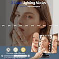 Miniatyrbillede 7 af 7: 3-sidet sammenfoldelig makeup spejl, der kan dæmpes lys 22LED bordspejl - sort Black