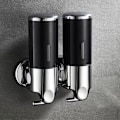 Miniatyrbillede 1 af 3: Dobbelthoved sæbedispenser 1000ml rustfrit stål manuel push shampoo brusepumpe Black