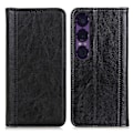 Miniatyrbild 1 av 7: För Sony Xperia 1 VII Stativfodral Split Litchi Textur Plånboksfodral Black