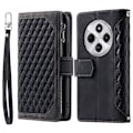 Miniatyrbild 2 av 9: För Xiaomi Redmi 14C Zipper Wallet Case Rhombus Stitching Line Telefonfodral Svart