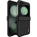 Pikkukuva 1 / 6: IMAK Ruiyi Series Samsung Galaxy Z Flip6 5G Kotelo Nahkaa + PC Carbon Fiber -tekstuurilla Black