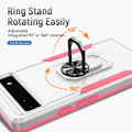 Pikkukuva 6 / 8: Google Pixel 6A iskunkestävä TPU+PC Kickstand -puhelinkotelo autoteline metallilevy - valkoinen/vaaleanpunainen White