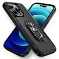 Miniatyrbillede 7 af 11: iPhone 14 Pro Stødsikker TPU + PC Kickstand Telefontaske Bilmontering Metalplade - Sort Black