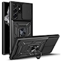 Miniatyrbillede 1 af 8: Samsung Galaxy S23 Ultra Stødsikker TPU+PC Kickstand Telefontaske Bilmontering Metalplade - Sort Black