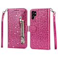 Miniatyrbild 1 av 7: För Samsung Galaxy S25 Ultra Ställbart Glitterfodral med Dragkedjeficka Rosa