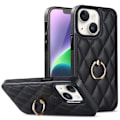 Miniatyrbillede 1 af 9: iPhone 14 Etui Rhombus Grid Pattern Bagcoverring Kickstand - Sort Black