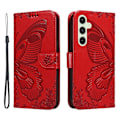Pikkukuva 1 / 9: Samsung Galaxy S24 FE Kotelo Jalustallinen Lompakkokotelo Perhoskuvio Red