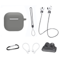 Miniatyrbilde 1 av 8: For AirPods 4 6 i 1 tilbehør Veske Stroppholder Ørekroker Halsstropp Nøkkelring - Grå Grey