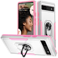 Pikkukuva 1 / 8: Google Pixel 6A iskunkestävä TPU+PC Kickstand -puhelinkotelo autoteline metallilevy - valkoinen/vaaleanpunainen White