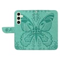Miniatyrbillede 9 af 9: Til Samsung Galaxy S24 FE Etui Stand Tegnebog Etui Sommerfuglemønster Green