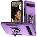 Miniatyrbillede 1 af 8: Google Pixel 6A Stødsikker TPU+PC Kickstand Telefonetui Bilmonteret Metalplade - Lilla/Sort Purple